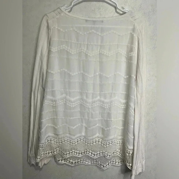 White House Black Market Layered Crochet Lace Trimmed Sweater Blouse Size Small - Picture 2 of 11